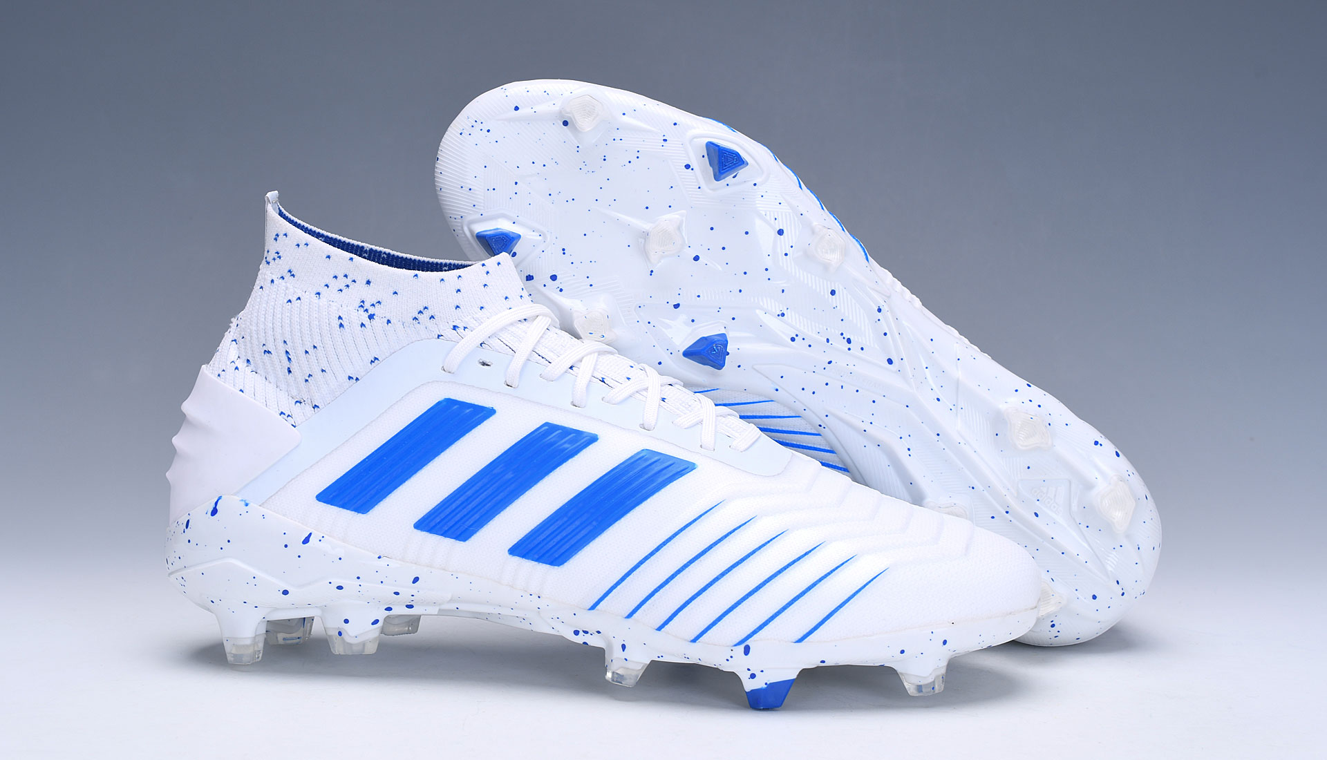 Adidas PREDATOR 19+ FG Firm Ground White Blue Soccer Cleats - BC0548